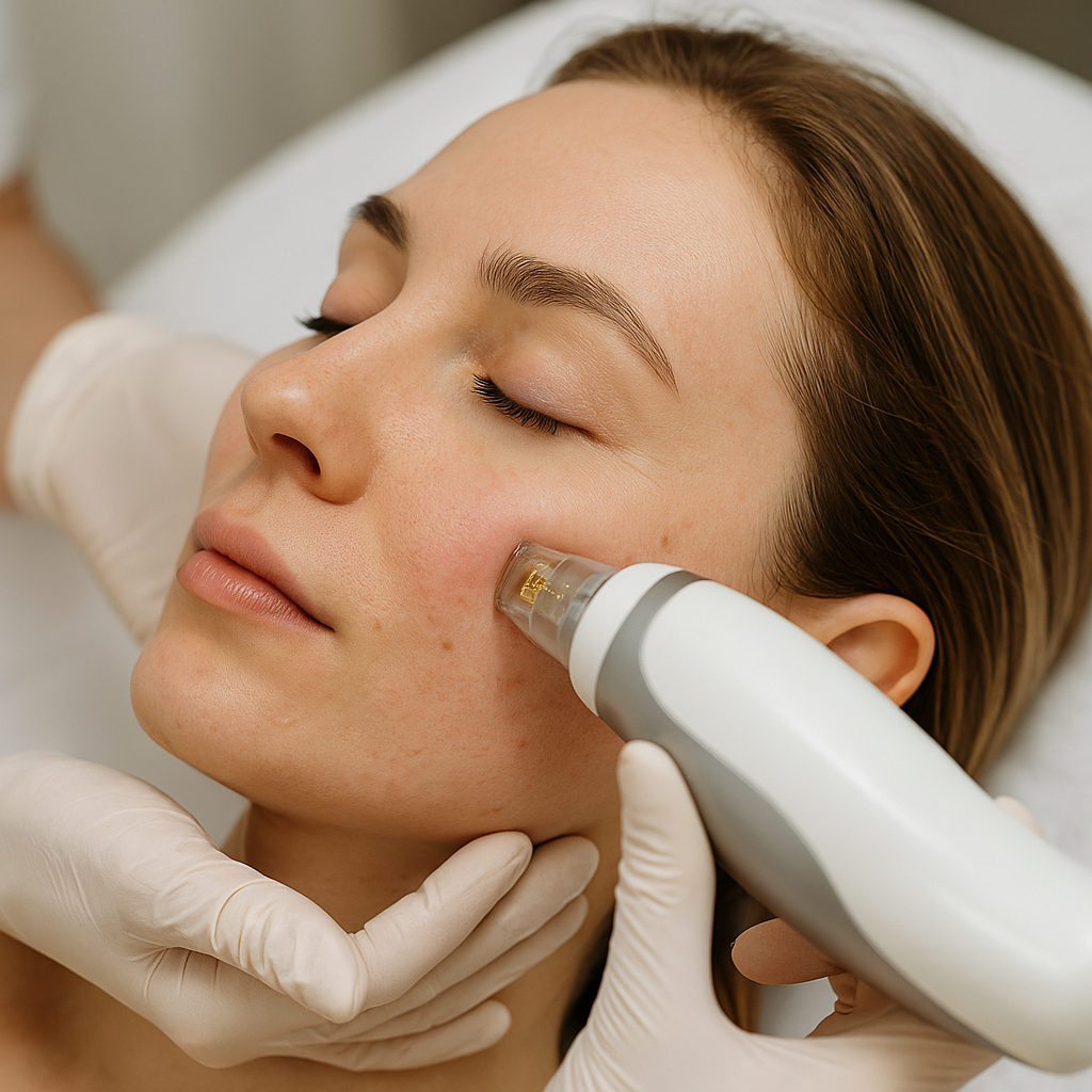 Radiofréquence par Microneedling avec Aiguilles Dorées : Raffermissement des Pores et Traitement des Cicatrices d’Acné